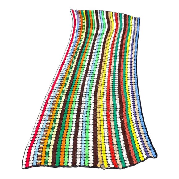 Vintage Handmade Striped Afghan Blanket Sofa Couch Throw Crochet Rainbow READ - Picture 5 of 6